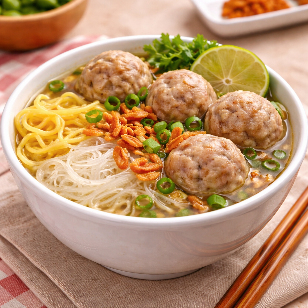 Bakso setengah porsi kuah hangat
